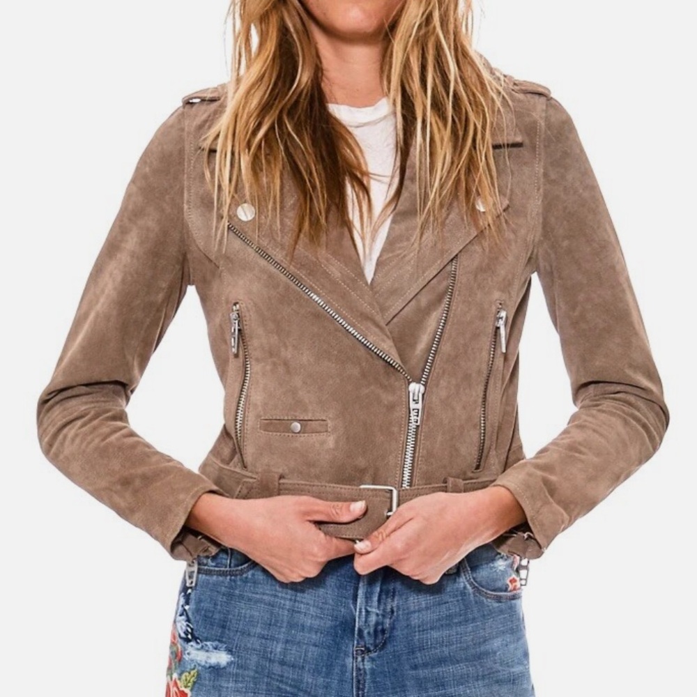 BLANK NYC Suede Moto Jacket in Sand Stoner Beige